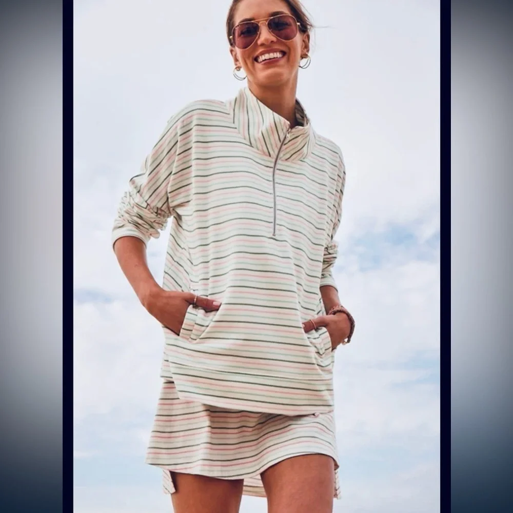 Addison Bay Striped Quarter-Zip Sweatshirt – Size XS – 100% Cotton – Like New